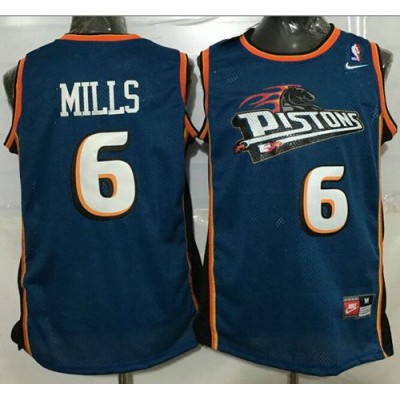 Detroit Pistons #6 Terry Mills Blue Throwback Stitched NBA Jersey Men's